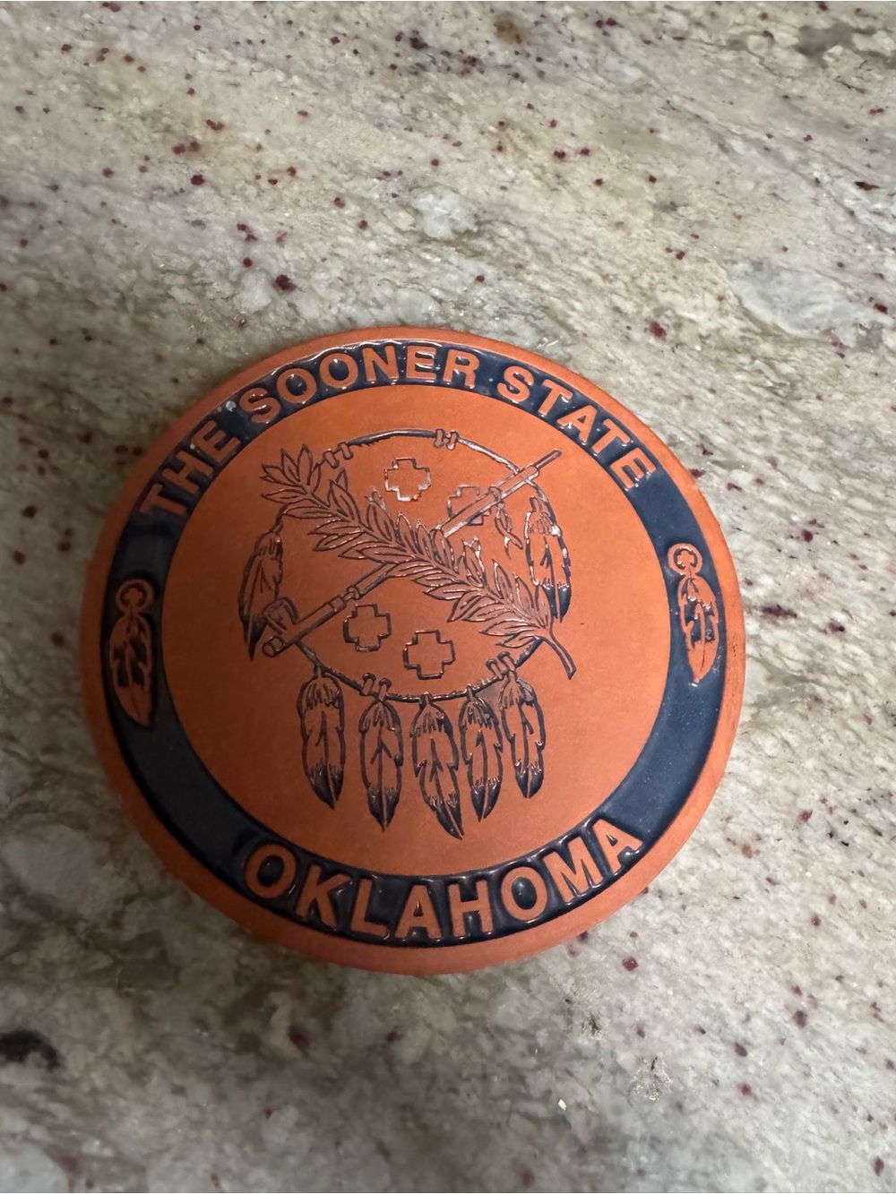 Frankoma “The Sooner State Oklahoma” Terra Cotta Trivet - Orange & Blue